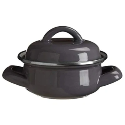 Image of Premier Housewares 0104593 Mini Casserole Dish with Lid, Wide Handles, Enamel, grey