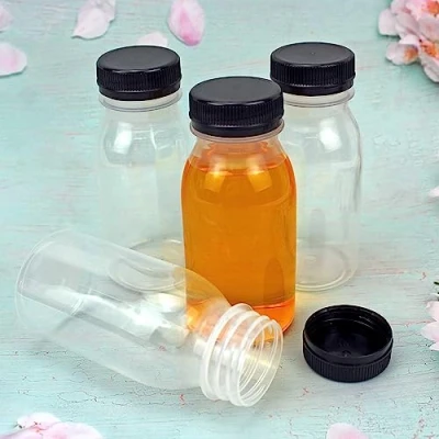 Image of YankMooM 10 pack Plastic Juice Bottles, Heat Resistant Clear Milk Bottles Reusable Empty with Lids for Hot Water and Other Beverages (200ml)