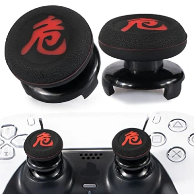 Image of Playrealm FPS Thumbstick Extender &amp; Printing Rubber Silicone Grip Cover 2 Sets for PS5 Dualsenese PS4 Controller (Danger of KANJI)