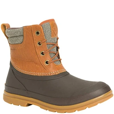 Image of Muck Boots Women&#039;s Originals Duck Lace Pull On Leather Waterproof Ankle Boot, Dark Brown, 8