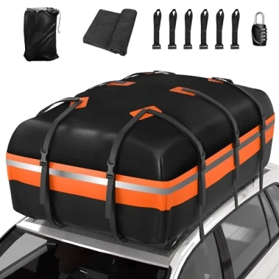 Image of Signstek Car Roof Bag,21 Cubic Feet Large Roofing Cargo Carrier Bags Waterproof Soft Rooftop Luggage Storage Box for Any Cars With/Without Rack/Rails/Bars