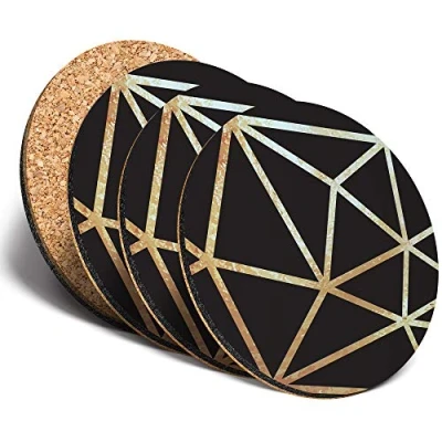 Image of Destination Vinyl ltd Great Coasters (Set of 4) Round Black &amp; Gold Abstract Art Deco Drink Glossy Coasters/Tabletop Protection for Any Table Type #21228