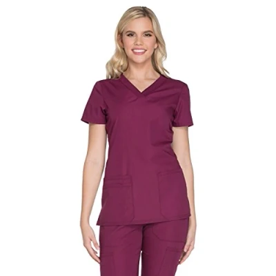 Image of CHEROKEE Women&#039;s Top with V Neck Medical Scrubs, Wine Red, XXS