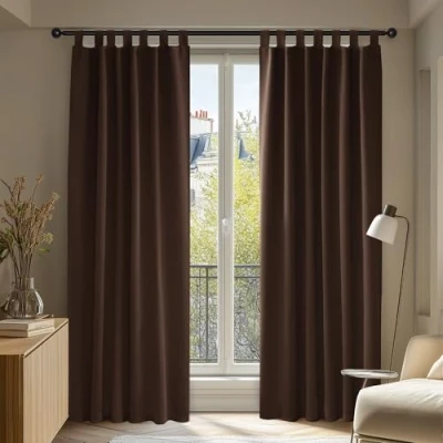 Image of Deconovo Blackout Curtains, Thermal Tab Top Ready for Living Room, Bedroom, 140 x 200 cm (W H), Chocolate, 2 Pieces