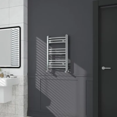 Image of Warmehaus Contemporary Curved Bathroom Heated Towel Rail Radiator Rad 600 x 400mm Chrome