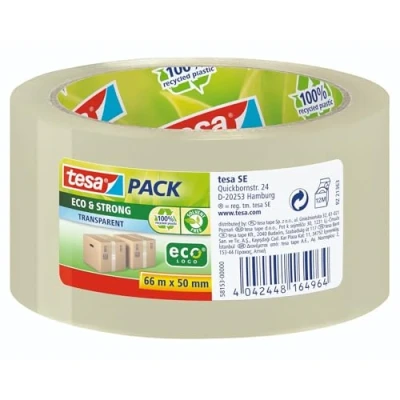 Image of tesapack Eco &amp; Strong Environmentally Friendly Packing Tape Made of 100% Recycled Plastic, UV Resistant and Age Transparent 66 m x 50 mm