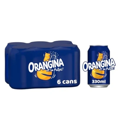 Image of Orangina Sparkling Fruit Drink; Multipack of 6 x 330ml cans; contains a blend citrus juices, real orange pulp and zest