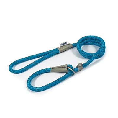 Image of Ancol Viva Reflective Rope And Real Leather Slip Lead. 120X 1Cm. Blue