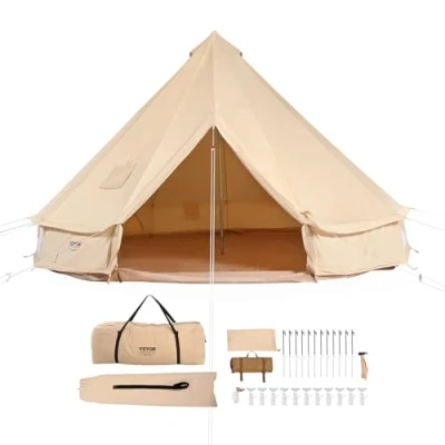 Image of VEVOR Canvas Bell Tent, 4 Seasons m/13.12 ft Yurt Tent for Camping with Stove Jack, Breathable Holds up to 6 People, Family Outdoor Hunting Party