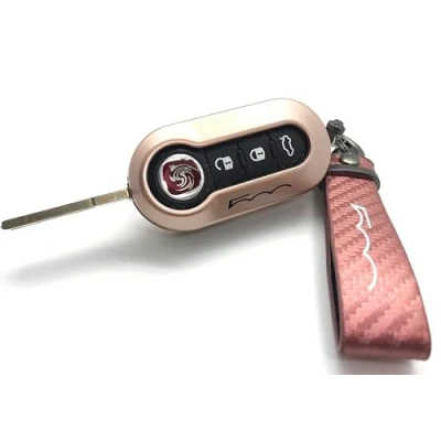 Image of Nordecco Glossy Key Fob Case Compatible with Fiat 500C 500 500L Abarth Grande Punto Brava Panda Stilo Linea (Rose KeyRing, Rose Gold Glitter Case)