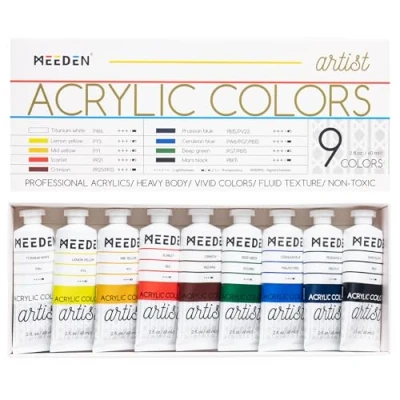 Image of MEEDEN Professional Acrylic Paint Set: Artist Grade Heavy Body Tubes Art Supplies for Canvas Painting 60ml x 9