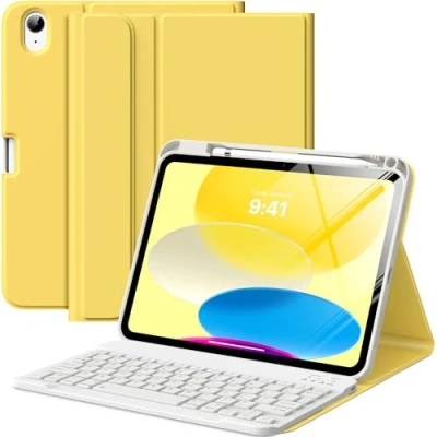 Image of MoKo Keyboard Case for iPad 10th Generation with Keyboard, Pencil Holder, Multi Angle Detachable Bluetooth Generation, Light Yellow