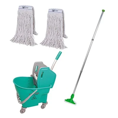 Image of Abbey Professional Heavy Duty Kentucky Mop Handle and Bucket with Two 450g Heads Commercial Set for Cleaning Hard Floors 25L Green