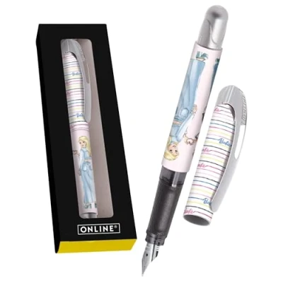 Image of Online College Fountain Pen Malibu M Nib I Barbie Motif for Right Handed Users, Nickel Free Clip Allergy Friendly Ergonomic Including Blue Ink Cartridge Made in Germany