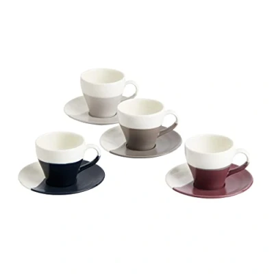Image of Royal Doulton 40032925 Espresso Saucer Set, 1815 Coffee Studio Small Plate &amp; Stackable Cup Set of 4 for Espresso, Mocha Better Heat Retention, 110ml Each, Porcelain, 3.7 Fluid_Ounces, Mixed