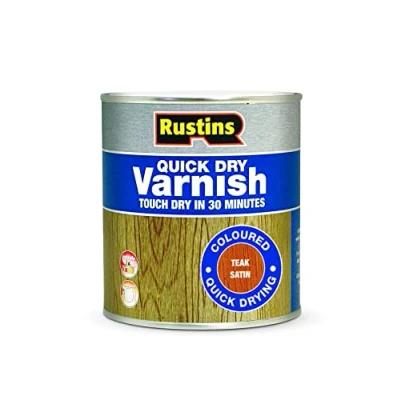 Image of RUSTINS Quick Dry Varnish, Satin Teak, 1 L