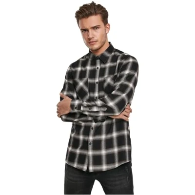 Image of Urban Classics Checked Flanell Shirt 6 Shirt, Men&#039;s, Size: Large, Black/white