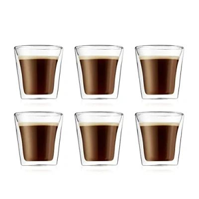 Image of Bodum Canteen Double Wall Glass Set, Mouth Blown Borosilicate 0.1 L, Transparent, Pack of 6