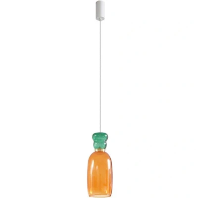 Image of Lucande LED hanging light Fay, orange/dark green, glass, Ø 15 cm