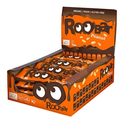 Image of Roobar Chocolate Covered Peanut Bar 100% Organic Vegan Bar. Dairy &amp; Gluten Free, No Added Refined Sugar, 16 x 30g