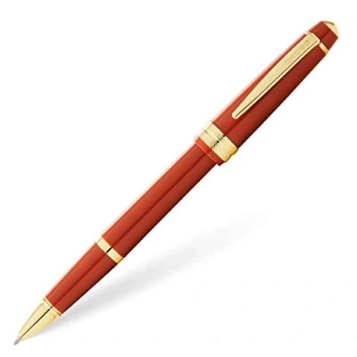 Image of CROSS Bailey Light AT0745 13 Refillable Resin Gel Ink Rollerball Pen with Polished Gold Tone Appointments, Medium Point, includes Premium Gift Box and Black Cartridge, 1 Pack, Amber