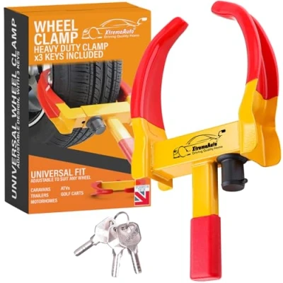 Image of Xtremeauto Wheel Clamp Lock Heavy Duty Car Clamps, Caravan With 3 Keys, Antitheft Locking Devices, Fits 7 11&quot; Width Tyres, Motorhome Security Anti Theft Trailer