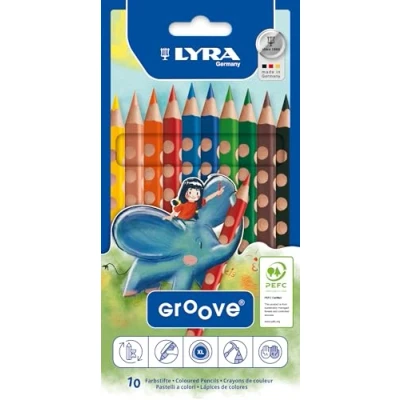 Image of LYRA Groove Wooden Chunky Colouring Pencils, 10 Assorted Colours, Ideal for Children and Schools