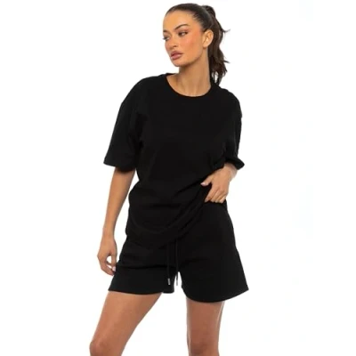 Image of Enzo Womens T Shirt Tracksuit With Shorts Black Polycotton Size X Large