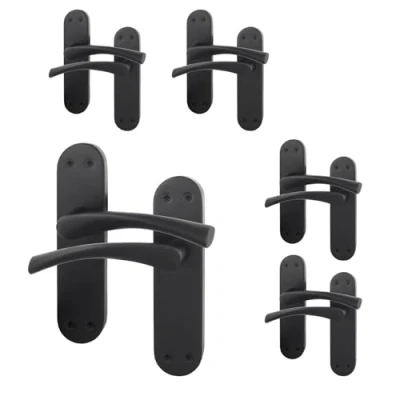 Image of EAI Black Door Handles 5 Pair Matt Internal Lever Latch on Backplate Novoli Range