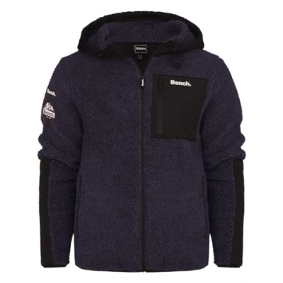 Image of Bench Original Mens Full Zip Soft Fleece Thru Borg Sherpa Jacket Sweatshirt Hood Jumper Pockets Padded Warm Teddy Windproof Hooded Outdoor Coat Fully Lined Navy Marl L