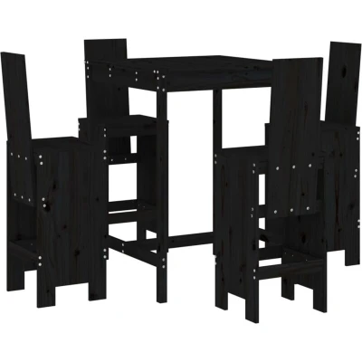 Image of vidaXL 5 Piece Garden Bar Set Black Solid Wood Pine