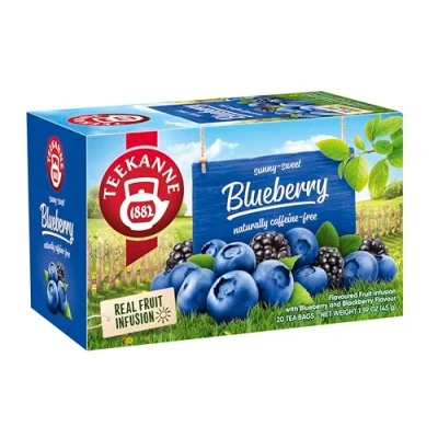 Image of Teekanne Blueberry and Blackberry All Natural Real Fruit Tea Infusion Sunny Sweet 20 Teabags