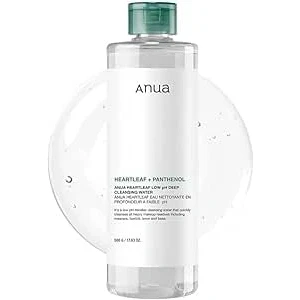Image of ANUA Heartleaf Low pH Deep Cleansing Water, Micella Panthenol, Squalane, Makeup Remover for Sensitive Skin, Korean Skin Care (500g, 17.63 oz.)