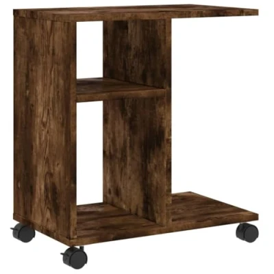 Image of vidaXL Side Table with Wheels Smoked Oak, Engineered Wood, Rectangular Nightstand/End Table/Coffee for Living Room/Bedroom, 50x30x55 cm