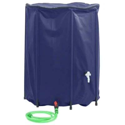 Image of vidaXL PVC Water Tank with Tap and Mesh Cover Foldable 1350L Storage Container for Garden, Camping, Outdoors, Black