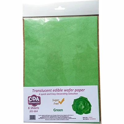 Image of Pack of 6 Perfectly Cut Translucent Green A4 Edible Wafer Paper Sheets by CDA Products 201 664