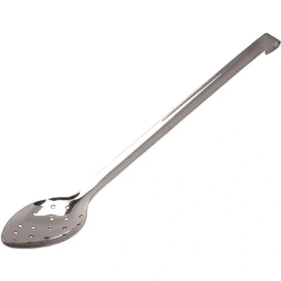 Image of Genware 16340 Stainless Steel Perforated Spoon with Hook Handle, 350 ml Capacity