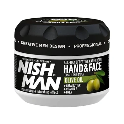 Image of NISHMAN Hand, Face and Body Cream for Men, 300 ml Olive Oil Extract Smoothing, Nourishing Moisturizing Refreshing Effect Contains Shea Butter, Vitamin E, Urea Daily Care