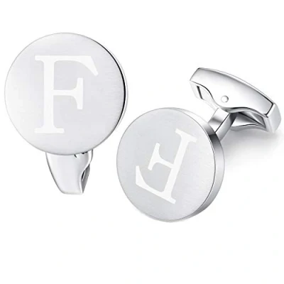 Image of Honey Bear Initial Alphabet Letter Cufflinks for Men, Silver Round Shape Stainless Steel Wedding Business Gifts A Z (J)