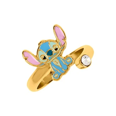 Image of Disney Lilo &amp; Stitch Blue Pink Gold Plated Clear Stone Ring RF00393YRWL