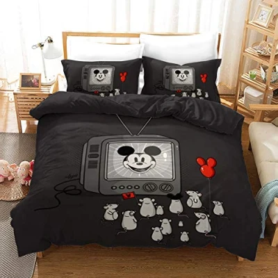 Image of NICHIYO Mickey Mouse Bed Linen Set Duvet Cover and Pillowcase, Microfibre, 3D Digital Print, Three Piece (Duvet + Pillowcases) (1, Double 200 x cm)