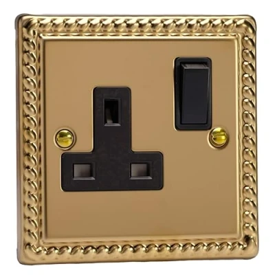Image of Varilight 1 Gang 13 Amp Single Switched Socket Georgian Brass XG4B