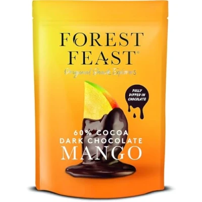 Image of FOREST FEAST 60% Cocoa Dark Chocolate Mango 6 x 100g Sweet Dried Covered Fruit Snack with Belgian Chocolate, Gluten Free &amp; Vegan Friendly