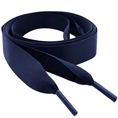 Image of Navy Flat Satin Ribbon Shoe Laces/Shoelaces My Laces™ Perfect for Plimsoles, Pumps, Trainers &amp; Sneakers