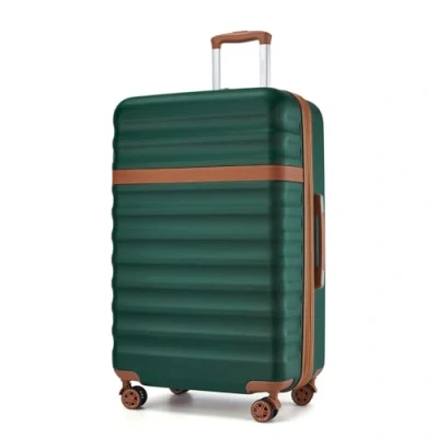 Image of Kono Large Suitcase Check in 28 Inch Expandable Luggage ABS+PC Hard Shell Travel Trolley Case with TSA Lock Spinner Wheels (Green/Brown)