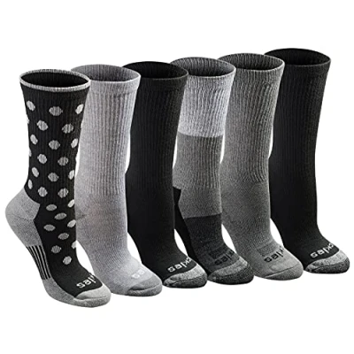 Image of Dickies Women&#039;s Dri tech Fashion Moisture Control Crew Socks, Available in S XL (5, 6, 12, Black Dot Assorted (6 Pairs), M (Pack of 6)