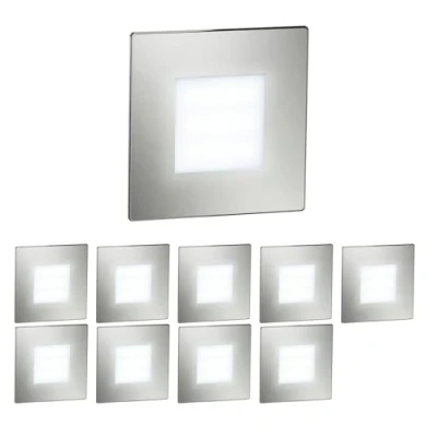 Image of ledscom.de 10 LED Staircase Light/recessed Wall Light FEX for Indoor and Outdoor use, Angular, Stainless Steel, 85 x 85mm, Cool White