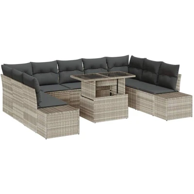 Image of vidaXL 10 Piece Garden Sofa Set with Cushions Light Grey Poly Rattan
