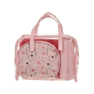 Image of Pink Floral Travel Cosmetic Set of 4 Toiletry Bags Danielle Creations