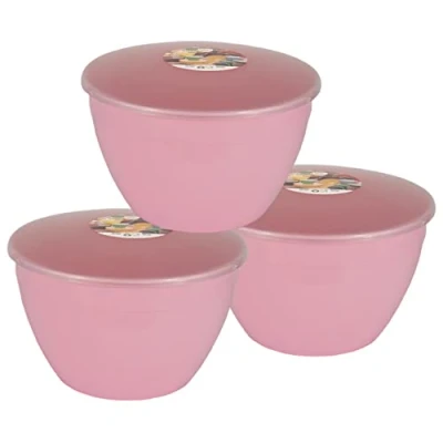 Image of Just Pudding Basins Pastel Rose Pink Plastic Steam Basin and Clear Lid 3 Pint 1.7 Litre Pack